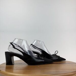 Womens Sam Edelman Willette Black Leather Cap Toe Slingback Pumps Size 9.5 M GUC